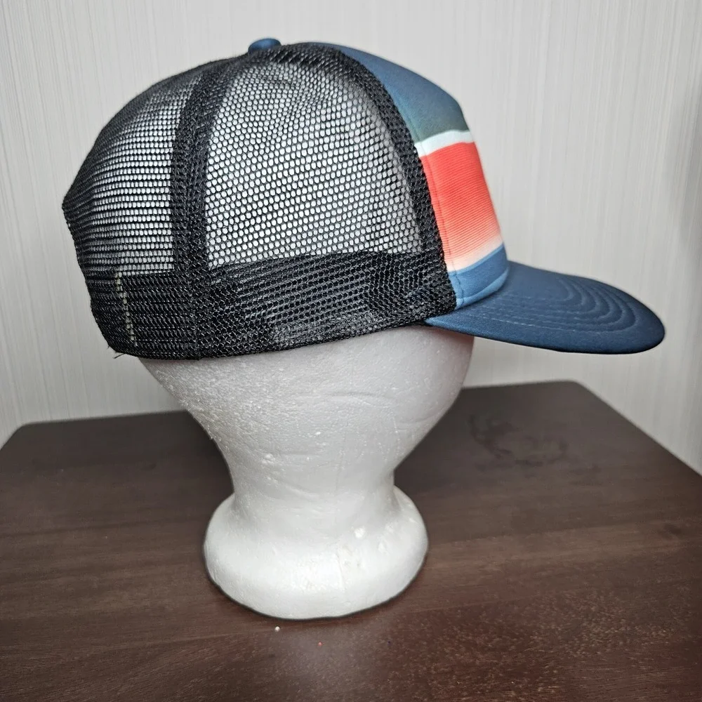 Billabong Trucker Hat Mens OS Blue Sunset Stripe Flat Brim Mesh Back Snapback